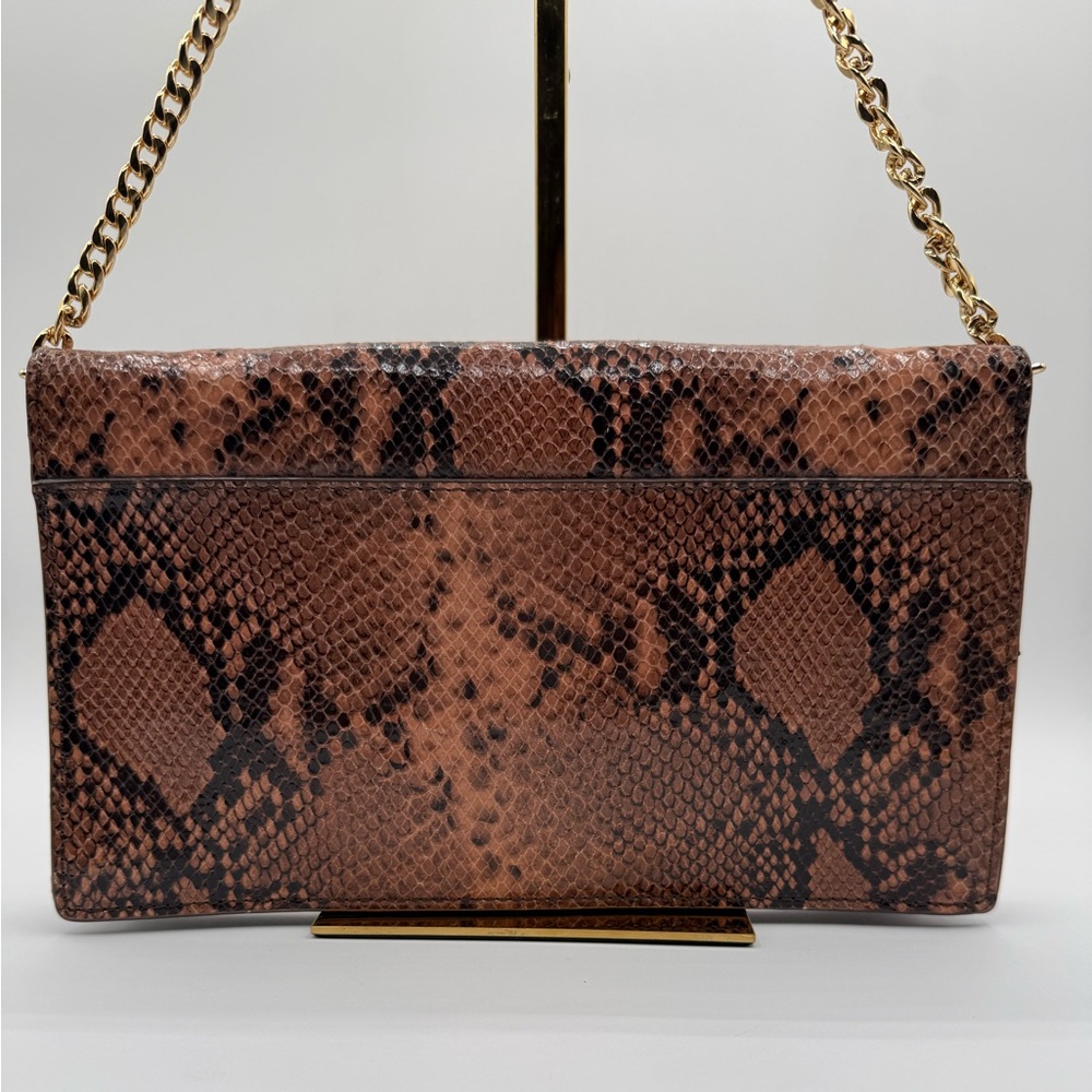 Ann Taylor Genuine Suede Snake Print Convertible Clutch Gold Chain - NWT - Picture 2 of 14